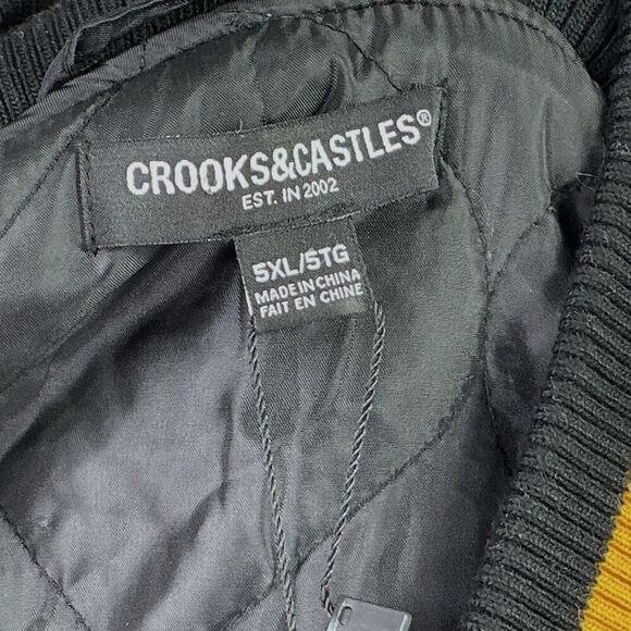 Crooks and Castles Varsity Jacket Men 5XL Black Yellow Letterman Snaps NEW - Picture 6 of 8